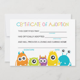 Monster födelsedagsfest Adoptera ett monster Adopt Tack Kort