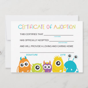 Monster födelsedagsfest Adoptera ett monster Adopt Tack Kort