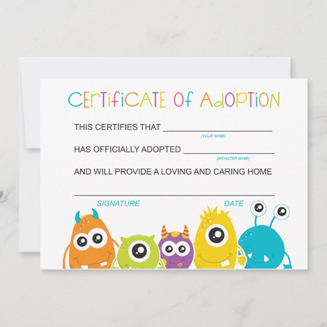 Monster födelsedagsfest Adoptera ett monster Adopt Tack Kort (Framsida)