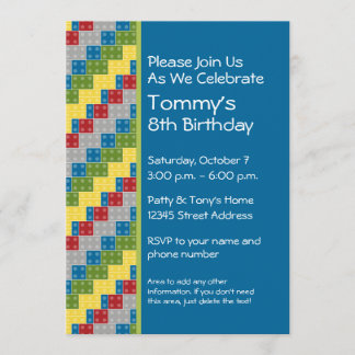 Mönster - Födelsedagsfest för Byggnad av barnblock Inbjudningar