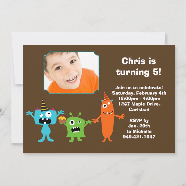 Monster Födelsedagsfest inbjudan (Framsida)