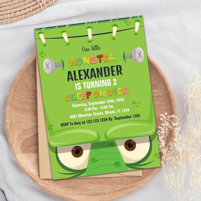 Monster födelsedagsinbjudningar, Grön monster Inbjudningar (Monster Birthday Invitations, Green Monster Invitation)