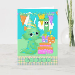 Monster för 1st födelsedag för Godson gulligt lite Kort