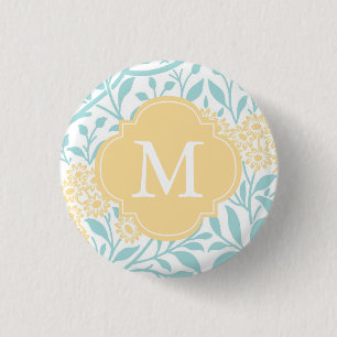 Mönster för ampull med monogrammad Gult-Blommigt f Knapp