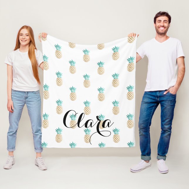 mönster för ananas för tropisk ny sommarfaux guld- fleecefilt (På plats)