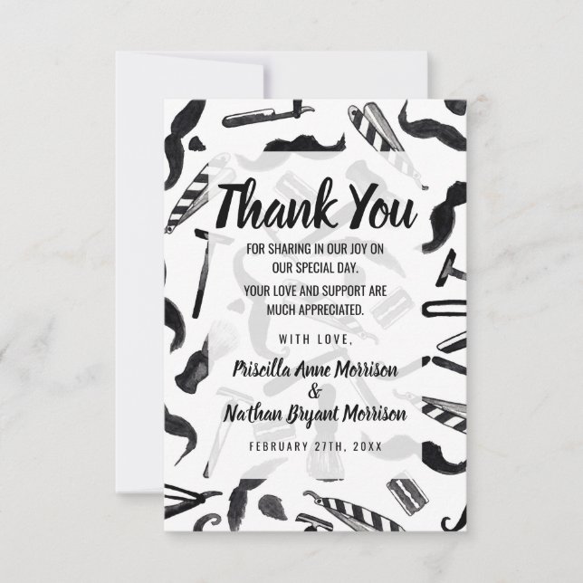 Mönster för barberare för vattenfärg för tack kort (Framsida)