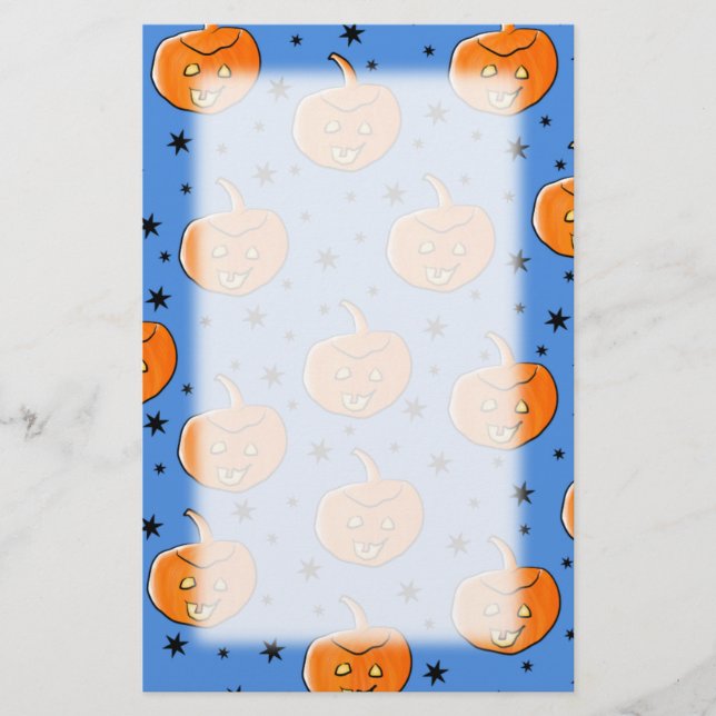 Mönster för blått- och orangeHalloween pumpa Brevpapper (Framsida)