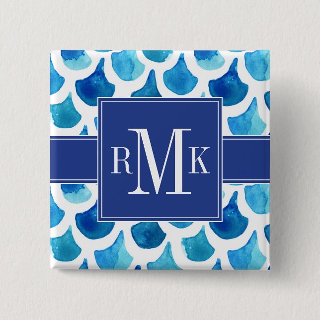 Mönster för blåttvattenfärgfjäll knapp (Framsida)