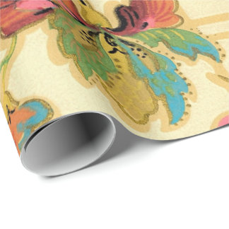 Mönster för blom- tapet för vintageturkos orange presentpapper