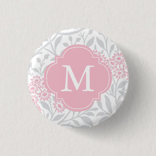 Mönster för Blommigt av monogrammad Grått Rosa  Knapp