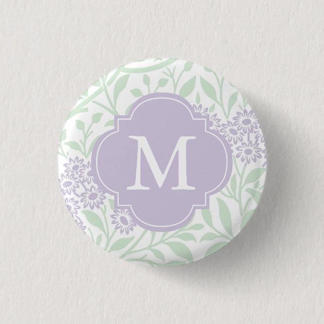 Mönster för Blommigt av monogrammad Grönt Lavender Knapp (Framsida)