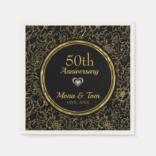 Mönster för Blommigt i guld Pappersservett (Framsidan)