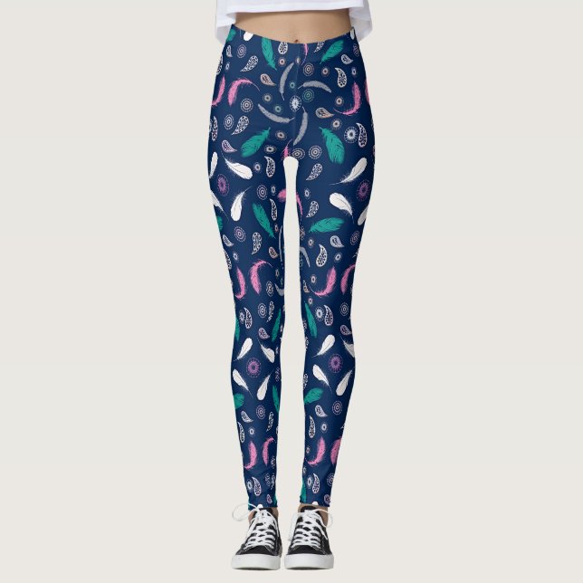 mönster för bohostilfjädrar leggings (Framsida)