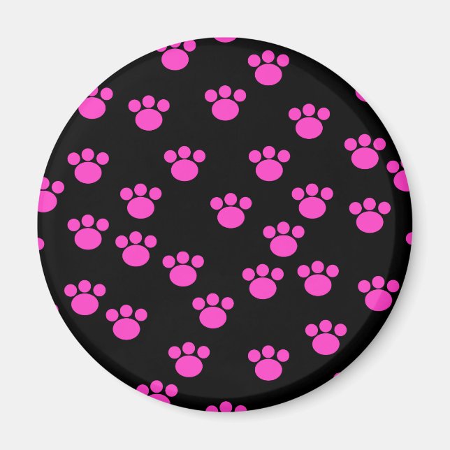 Mönster för Bright Rosa och svart Paw-utskrift. Magnet (Framsidan)
