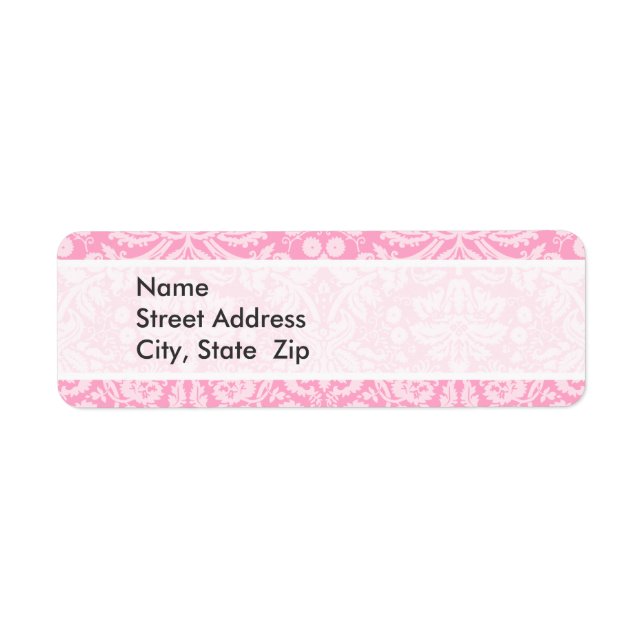 Mönster för Carnation Rosa Damask Returadress Etikett (Framsidan)