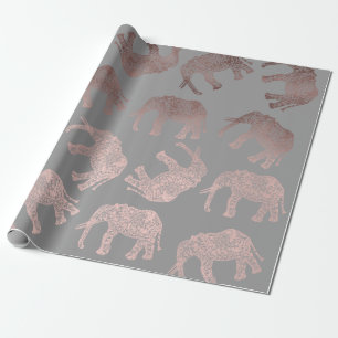 mönster för elefant för elegantfrikänd rosa guld- presentpapper