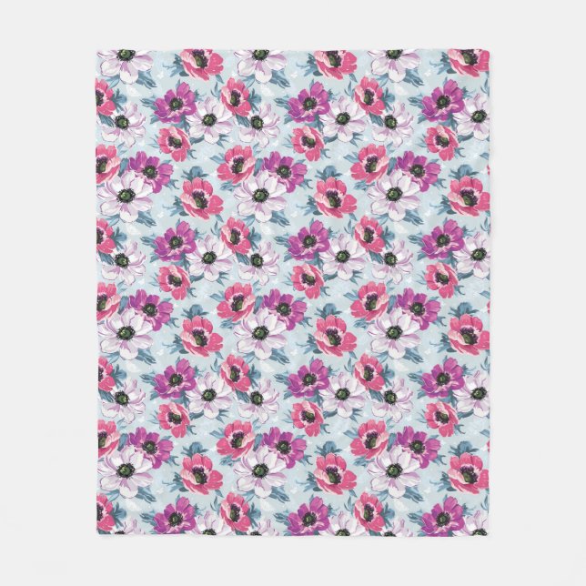 Mönster för elegansfärgblommor på blått fleecefilt (Framsidan)