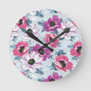 Mönster för elegansfärgblommor på blått rund klocka
