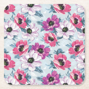 Mönster för elegansfärgblommor på blått underlägg papper kvadrat
