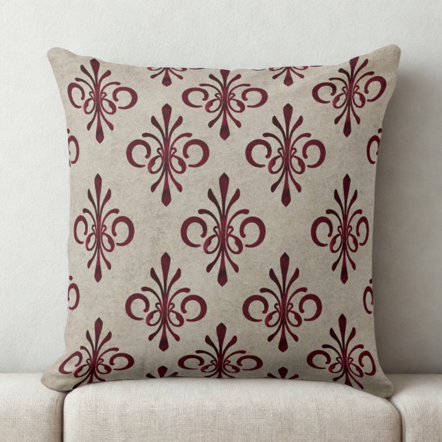 Mönster för elegant av prydnadsmärgsskada kudde (maroon damask pattern throw pillow)