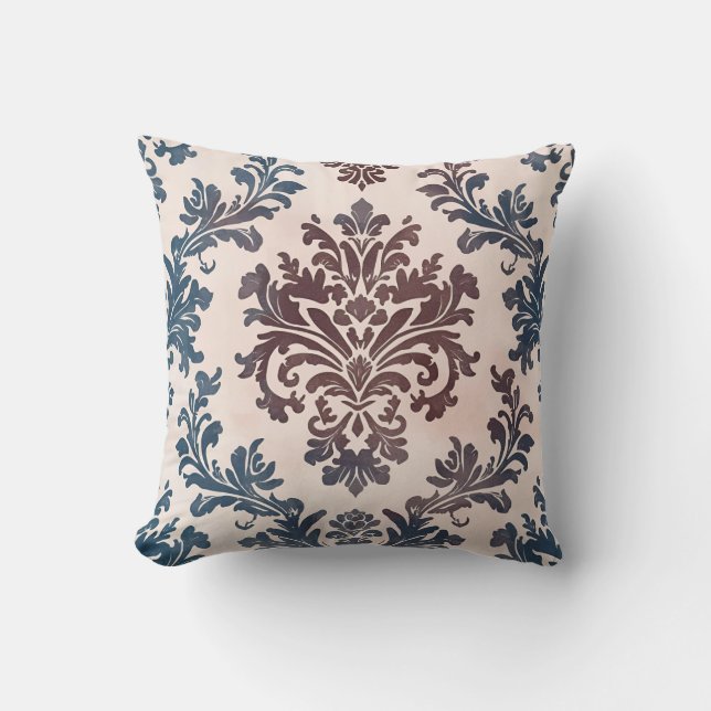 Mönster för elegant Blue- och Burgundy-skador Kudde (Framsida)