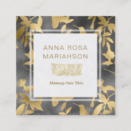Mönster för fågel för *~*art déco blom- guld- fyrkantigt visitkort