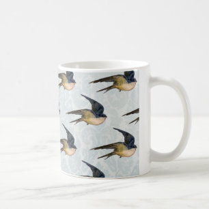 Mönster för fåglar för vintageblåttsvala kaffemugg
