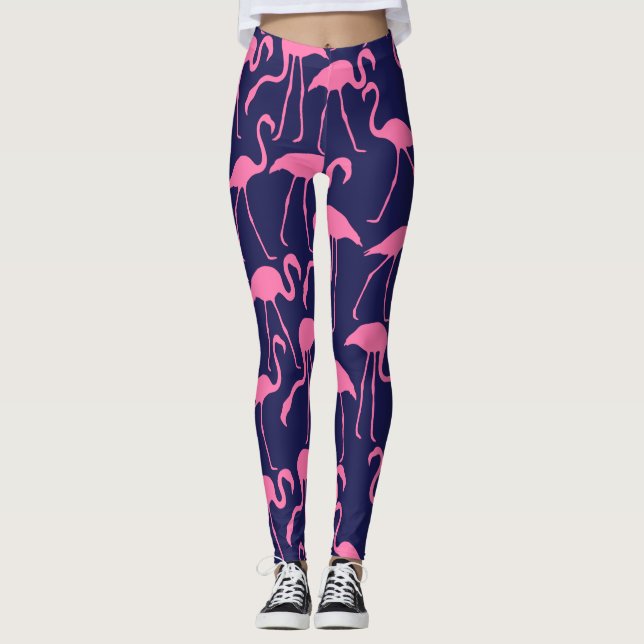 Mönster för flotta och Rosa Flamingo Leggings (Framsida)