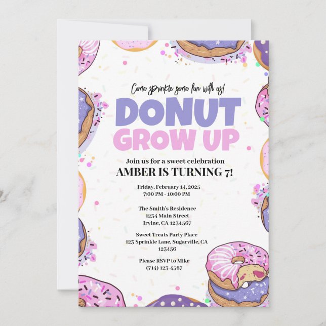 Mönster för födelsedagsinbjudan Donut Grow Up i va Inbjudningar (Framsida)