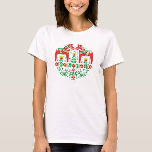 Mönster för folk för svensk Dala häst blom- T-shirt