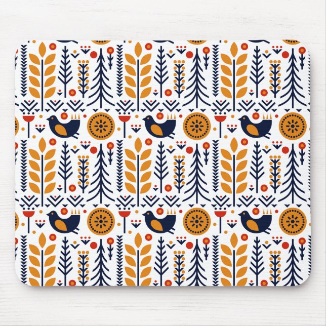 Mönster för Folk konst för höstfågel Musmatta (Framsidan)