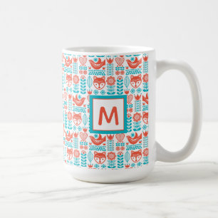 Mönster för Folk konst för räv & för fågel f Kaffemugg