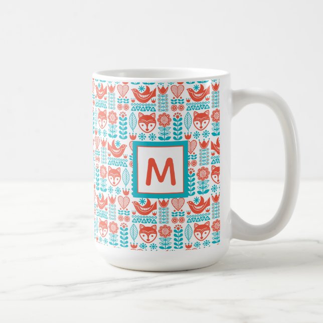 Mönster för Folk konst för räv & för fågel för Kaffemugg (Höger)