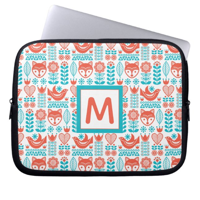 Mönster för Folk konst för räv & för fågel för Laptop Fodral (Framsidan)