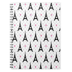 Mönster för för Eiffel tornpolka dots & hjärto Anteckningsbok