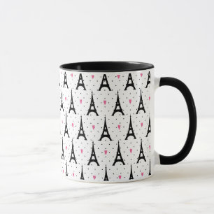 Mönster för för Eiffel tornpolka dots & hjärto Mugg