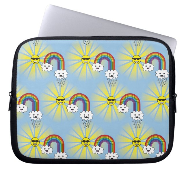Mönster för för Kawaii solmoln och regnbåge Laptop Sleeve (Framsidan)