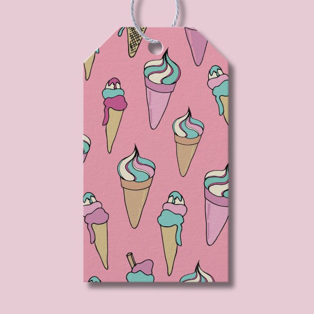 Mönster för glasskon presentetikett (pink ice cream pattern gift tag)