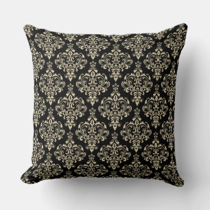 Mönster för Gorgous Black Classic Elegant Damask Kudde