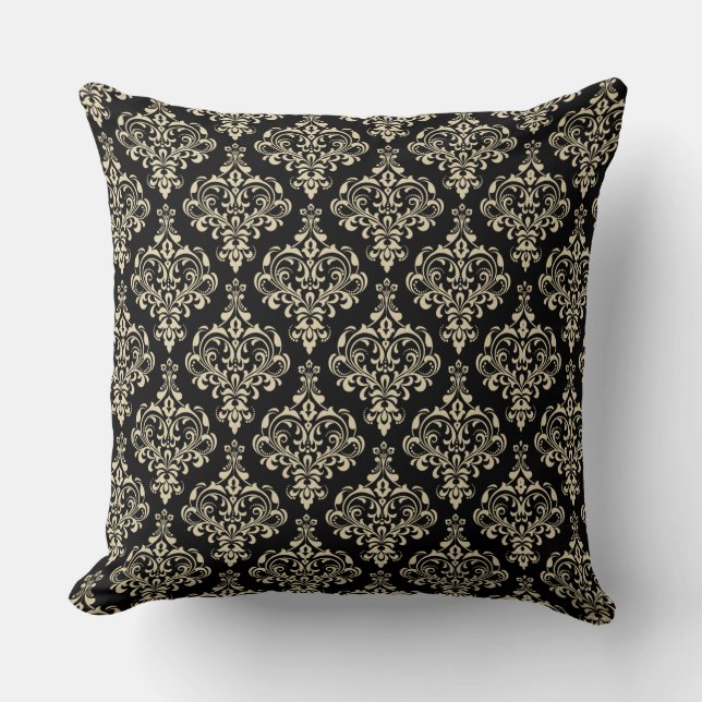 Mönster för Gorgous Black Classic Elegant Damask Kudde (Framsida)
