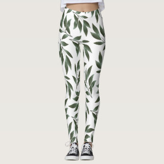Mönster för gröna blad i serverfärgen Branches Leggings