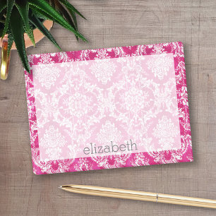 Mönster för Grunge Damask-shock rosa Post-it Block