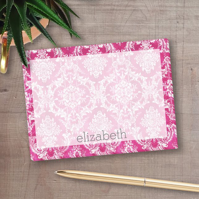 Mönster för Grunge Damask-shock rosa Post-it Block (Personalized Post-it notes - add your name and other text)