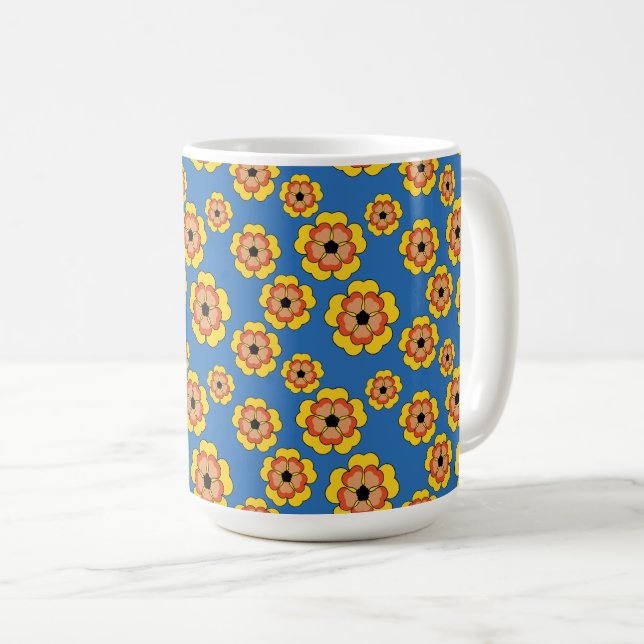 Mönster för gula orange blommor kaffemugg (Framsida höger)