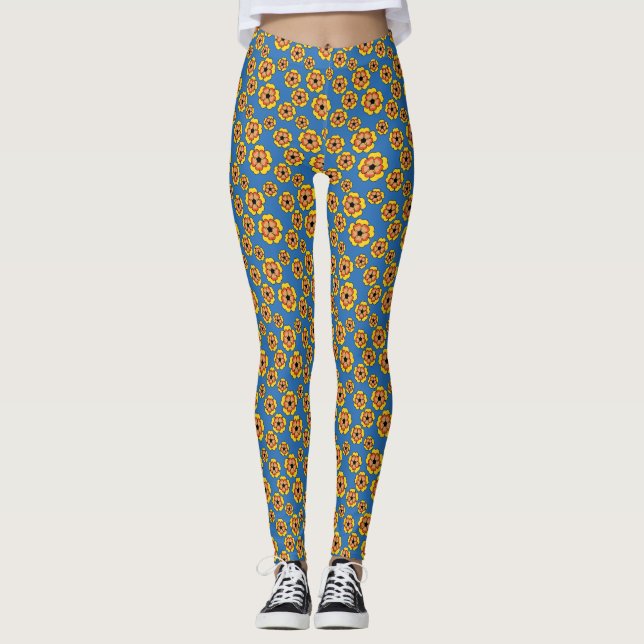 Mönster för gula orange blommor leggings (Framsida)