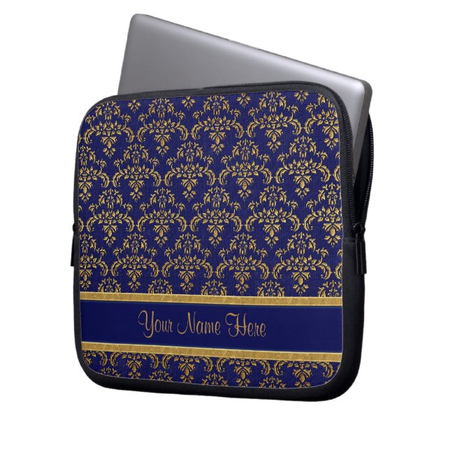 Mönster för guld och blå mask laptop sleeve (Framsidan Vänster)