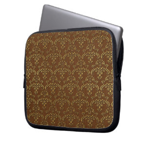 Mönster för guld och Brown Damask Laptop Fodral