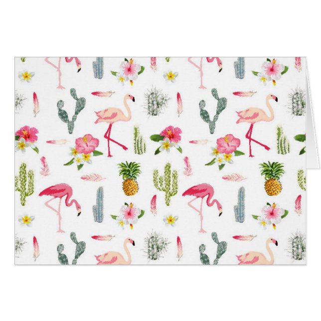 Mönster för hibiskus för Flamingokaktusananas Hälsningskort (Framsidan Horizontal)