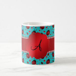 Mönster för hjärtor för Monogramturkosnyckelpi Kaffemugg