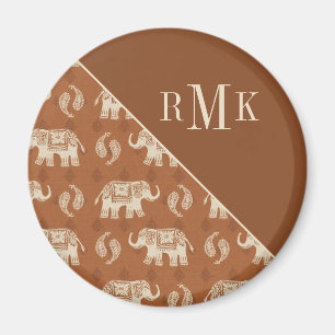 Mönster för husvagn för elefant för Monogram   Magnet